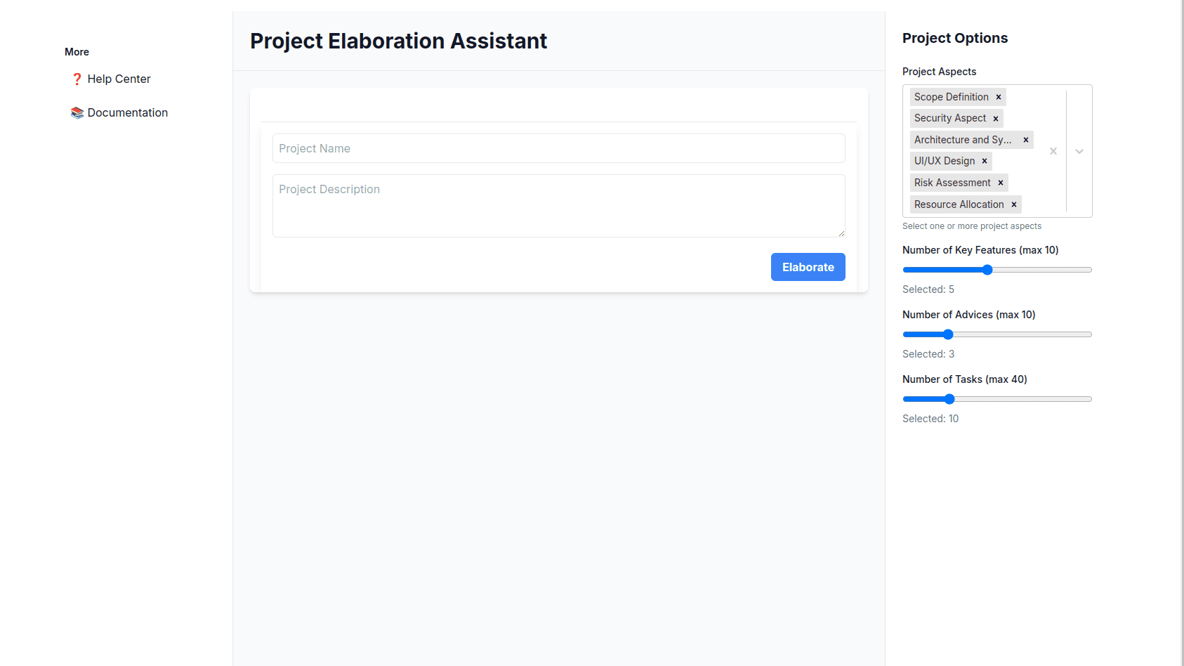 Project Elaboration Interface